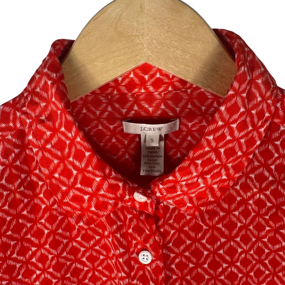 J.Crew Geometric Diamond Ikat Cotton Silk Shirt Womens S Red Button Down